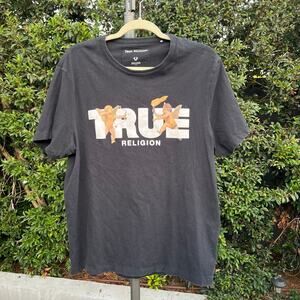 True Religion Black Graphic T-Shirt – Cherub Logo Tee Men’s Large Y2K